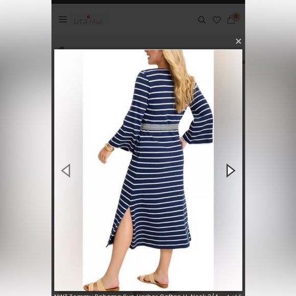 New! Tommy Bahama Sun Harbor Caftan VNeck 3/4 Sleeve Tassel Self-Tie Midi Dress - Picture 2 of 4